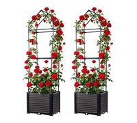 OPULENTHOME 2Er-Set Obelisco Tutor Di Piante Arrampicanti Vaso Di Fiori Riserva D'Acqua,Doppio Strato Rete In Metallo Antiruggine Per Pianta ArrampicantePer Balcone, Terrazza E Giardino (40x40x150 Cm)