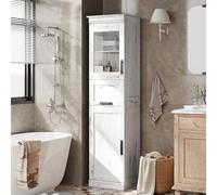 OPULENTHOME Armadietto alto da bagno, a 5 piani, a 2 ante, con ante in vetro e ripiani regolabili, per bagno, bianco antico (40 x 30 x 170 cm)