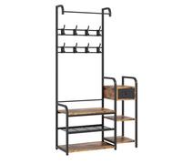 OPULENTHOME Armadio d'ingresso, porta cappotto, armadio d'ingresso con scarpiera a 3 livelli, con 1 cassetto, 8 ganci mobili per cappotto, ombrello, cappello, sciarpa marrone