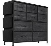 OPULENTHOME Cassettiera in tessuto a 12 cassetti - grande capacità con ganci, tasca laterale, telaio in metallo rinforzato, gambe regolabili, per camera da letto, soggiorno, corridoio o bagno (nero)