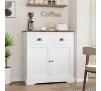 OPULENTHOME Credenza, mobile da cucina con 2 ante e 2 cassetti, mensola regolabile, cassettiera da cucina, armadietto a buffet, per cucina, sala da pranzo, soggiorno, bianco, 80 x 40 x 90 cm