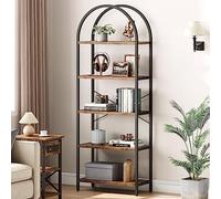 OPULENTHOME Libreria in legno, scaffalatura a 5 livelli, a forma di arco, per soggiorno, ufficio, camera da letto, 180 x 60 x 28 cm