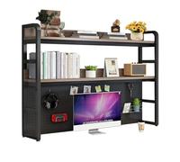 OPULENTHOME Scaffale da scrivania in acciaio, organizer da scrivania con 2 ripiani in legno, pannello perforato, scaffale per ufficio industriale per camera da letto, ufficio, ufficio di gioco, (95 x