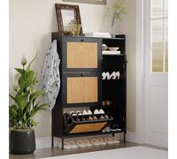 OPULENTHOME Scarpiera in legno, tre porte in legno intrecciate in rattan e un armadio indipendente, scarpiera in rattan, sottile, per ingresso, soggiorno, offre spazio per 24 paia di scarpe.