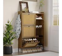 OPULENTHOME Scarpiera in legno, tre porte in legno intrecciate in rattan e un armadio indipendente, scarpiera in rattan, sottile, per ingresso, soggiorno, offre spazio per 24 paia di scarpe.