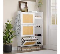 OPULENTHOME Scarpiera in legno, tre porte in legno intrecciate in rattan e un armadio indipendente, scarpiera in rattan, sottile, per ingresso, soggiorno, offre spazio per 24 paia di scarpe.