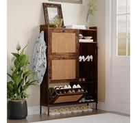 OPULENTHOME Scarpiera in legno, tre porte in legno intrecciate in rattan e un armadio indipendente, scarpiera in rattan, sottile, per ingresso, soggiorno, offre spazio per 24 paia di scarpe.