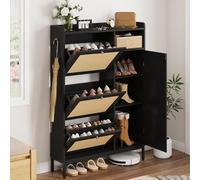 OPULENTHOME Scarpiera stretta, in rattan con 3 alette, autoportante con ripiani regolabili, con set di protezione antiribaltamento, per ingresso, corridoio, 90 x 24 x 131 cm, marrone