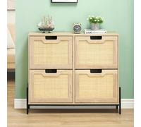 OPULENTHOME Scarpiera stretta in rattan con 4 alette con 8 ripiani regolabili, scarpiera per corridoio, ingresso 100 x 24 x 88 cm