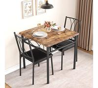 OPULENTHOME Set da pranzo 3 pezzi, tavolo da cucina per 2 persone, tavolo da cucina in legno e 2 sedie imbottite per piccolo spazio, marrone
