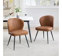 OPULENTHOME Set di 2 sedie da cucina moderne imbottite, comode sedute, in similpelle con cuciture, moderne, facili da montare, soggiorno (marrone)