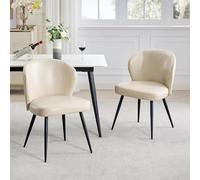 OPULENTHOME Set di 2 sedie da cucina moderne imbottite, comode sedute, in similpelle con cuciture, moderne, facili da montare, per soggiorno (color crema)
