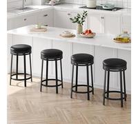 OPULENTHOME Set di 4 sgabelli da bar girevoli con poggiapiedi, altezza 62 cm, moderni sgabelli da bar imbottiti in pelle PU e telaio in metallo, per cucina/bar, colore nero