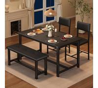 OPULENTHOME Set di 4 tavoli da pranzo, tavolo da pranzo con 2 sedie e panche imbottite, in legno, per cucina, appartamento, telaio robusto, nero, 113 x 70 x 75 cm