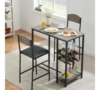 OPULENTHOME Set tavolo da bar per 2 persone, tavolo da cucina con 2 sedie imbottite, con portabottiglie e vano portaoggetti, set per piccoli spazi, appartamenti, marrone rustico