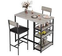 OPULENTHOME Set tavolo da pranzo per 2, tavolo da cucina e sedie imbottite per tavolo da bar da 2,3 pezzi, con 3 grandi ripiani, per piccoli spazi, appartamenti, studio, grigio, 91 x 50 x 91 cm