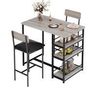 OPULENTHOME Tavolino da cucina per 2 persone, tavolo da bar e sedie a 3 piani, tavolo da pranzo alto con sedie imbottite in poliuretano per casa e appartamento (grigio)