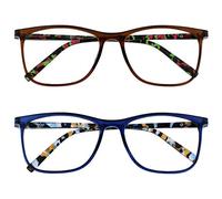 OPULIZE Arc 2 Pacco Grande Occhiali Da Lettura Marrone Blu Fantasia Uomo Donna RR66-23 +3,00