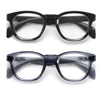 OPULIZE AWE Occhiali luce blu donna e uomo - Confezione da 2 - Occhiali da lettura Antibagliore - Occhiali per computer e gaming - Protezione UV - Rotondo retrò - Nero Blu trasparente +2,00