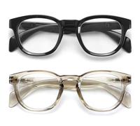 OPULIZE AWE Occhiali luce blu donna e uomo - Confezione da 2 - Occhiali da lettura Antibagliore - Occhiali per computer e gaming - Protezione UV - Rotondo retrò - Nero Grigio trasparente +1,00