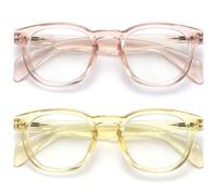 OPULIZE AWE Occhiali luce blu donna e uomo - Confezione da 2 - Occhiali da lettura - Antibagliore per computer e gaming - Protezione UV - Rotondo retrò - Rosa Giallo trasparente +3,00