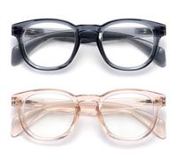 OPULIZE AWE Occhiali luce blu donna e uomo - Confezione da 2 - Occhiali da lettura - Antibagliore per computer e gaming - Protezione UV - Rotondo retrò - Blu Rosa trasparente +3,50