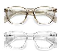 OPULIZE AWE Occhiali luce blu donna e uomo - Confezione da 2 - Occhiali da lettura - Antibagliore per computer e gaming - Protezione UV - Rotondo retrò - Grigio trasparente, Trasparente +2,00