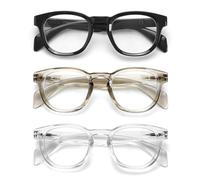 OPULIZE AWE Occhiali luce blu donna e uomo - Confezione da 3 - Occhiali da lettura - Antibagliore per computer e gaming - Protezione UV - Rotondo retrò - Nero Grigio trasparente, Trasparente +2,00