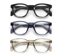 OPULIZE AWE Occhiali luce blu donna e uomo - Confezione da 3 - Occhiali da lettura - Antibagliore per computer e gaming - Protezione UV - Rotondo retrò - Nero Blu Grigio trasparente +1,50