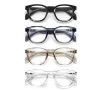 OPULIZE AWE Occhiali luce blu donna e uomo - Confezione da 4 - Occhiali da lettura - Antibagliore per computer e gaming - Protezione UV - Rotondo retrò - Nero Blu Grigio trasparente, Trasparente +1,50