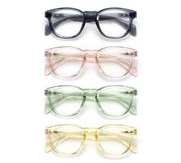 OPULIZE AWE Occhiali luce blu donna e uomo - Confezione da 4 - Occhiali da lettura - Antibagliore per computer e gaming - Protezione UV - Rotondo retrò - Blu Rosa Verde Giallo trasparente +2,00