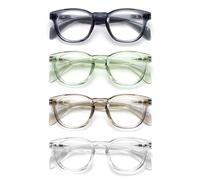 OPULIZE AWE Occhiali luce blu donna e uomo - Confezione da 4 - Occhiali da lettura - Antibagliore per computer e gaming - Protezione UV - Rotondo retrò - Blu Verde Grigio Trasparente +2,00