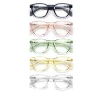 OPULIZE AWE Occhiali luce blu donna e uomo - Confezione da 5 - Occhiali da lettura - Antibagliore per computer e gaming - Protezione UV - Rotondo retrò - Blu Rosa Verde Giallo, Trasparente +1,50