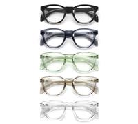 OPULIZE AWE Occhiali luce blu donna e uomo - Confezione da 5 - Occhiali da lettura - Antibagliore per computer e gaming - Protezione UV - Rotondo retrò - Nero Blu Verde Grigio, Trasparente +2,00