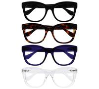OPULIZE BIG Occhiali luce blu donna e uomo - Occhiali da lettura Antiriflesso Antibagliore UV400 - Confezione da 4 - Occhiali per computer - Oversize e Rotondo - Nero Marrone Indigo Chiaro - +3.00