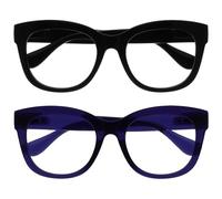 OPULIZE BIG Occhiali luce blu donna e uomo - Occhiali da lettura Antiriflesso e Antibagliore - Confezione da 2 - Occhiali per computer - Protezione UV - Oversize e Rotondo - Nero Indigo - +2.00