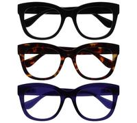 OPULIZE BIG Occhiali luce blu donna e uomo - Occhiali da lettura Antiriflesso e Antibagliore UV400 - Confezione da 3 - Occhiali per computer - Oversize e Rotondo - Nero Marrone Indigo - +3.00
