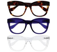 OPULIZE BIG Occhiali luce blu donna e uomo - Occhiali da lettura Antiriflesso e Antibagliore UV400 - Confezione da 3 - Occhiali per computer - Oversize e Rotondo - Marrone Indigo Chiaro - +3.00