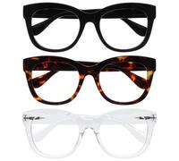 OPULIZE BIG Occhiali luce blu donna e uomo - Occhiali per computer Antiriflesso e Antibagliore - Confezione da 3 - Protezione UV - Oversize e Rotondo - Nero Marrone Chiaro - +0.00