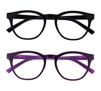OPULIZE Blu - Occhiali da Lettura Filtro Luce Blu Set da 2 Montatura Tonda Fashion Cerniere a Molla Migliorano il Sonno Gaming Computer Anti Riflesso Nero Viola Uomo Donna BB5-15 +1.00
