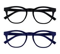 OPULIZE Blu - Occhiali da Lettura Filtro Luce Blu Set da 2 Montatura Tonda Fashion Cerniere a Molla Migliorano il Sonno Gaming Computer Anti Riflesso Nero Blu Uomo Donna BB5-13 +1.50