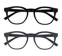 OPULIZE Blu - Occhiali da Lettura Filtro Luce Blu Set da 2 Montatura Tonda Fashion Cerniere a Molla Migliorano il Sonno Gaming Computer Anti Riflesso Nero Grigio Uomo Donna BB5-17 +3.50