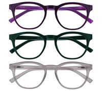 OPULIZE Blu - Occhiali da Lettura Filtro Luce Blu Set da 3 Montatura Tonda Fashion Cerniere a Molla Migliorano il Sonno Gaming Computer Anti Riflesso Viola Verde Ghiaccio Uomo Donna BBB5-56C +2.50