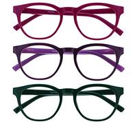 OPULIZE Blu - Occhiali da Lettura Filtro Luce Blu Set da 3 Montatura Tonda Fashion Cerniere a Molla Migliorano il Sonno Gaming Computer Anti Riflesso Rosa Viola Verde Uomo Donna BBB5-456 +2.50
