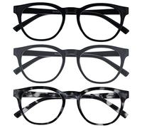 OPULIZE Blu - Occhiali da Lettura Filtro Luce Blu Set da 3 Montatura Tonda Fashion Cerniere a Molla Migliorano il Sonno Gaming Computer Anti Riflesso Nero Grigio Nero Uomo Donna BBB5-17W +1.00