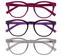 OPULIZE Blu - Occhiali da Lettura Filtro Luce Blu Set da 3 Montatura Tonda Fashion Cerniere a Molla Migliorano il Sonno Gaming Computer Anti Riflesso Rosa Viola Ghiaccio Uomo Donna BBB5-45C +2.50