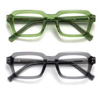 OPULIZE EDG Reading Blue Light Blocking Glasses for Women Men,Anti-reflective Anti-Glare Computer & Gaming Lenses,Vintage Rectangular Frame,UV & Eyestrain Protection,Green Grey +2.00 (Pack of 2)