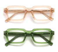 OPULIZE EDG Occhiali da lettura uomo e donna, Anti Luce Blu con Lenti Antiriflesso Antibagliore, Protezione UV, Rettangolare, Cerniere a Molla, Confezione da 2 Rosa Verde +3,00