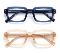 OPULIZE EDG Occhiali da lettura uomo e donna, Anti Luce Blu con Lenti Antiriflesso Antibagliore, Protezione UV, Rettangolare, Cerniere a Molla, Confezione da 2 Blu Rosa +3,00