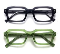 OPULIZE EDG Reading Blue Light Blocking Glasses for Women Men,Anti-reflective Anti-Glare Computer & Gaming Lenses,Vintage Rectangular Frame,UV & Eyestrain Protection,Black Green +0.00 (Pack of 2)